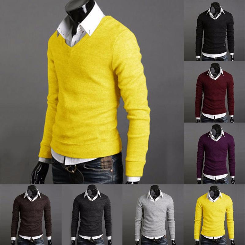 

Fashion Sweater Pullover Men 2020 Mens Sweaters Solid Knitted Jumpers Slim Tops Casual Thin Solid Decorative Pullover V Neck, Gray
