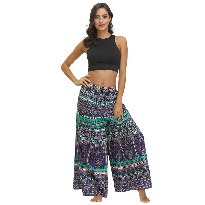 

KANCOOLD Sport Fitness Yoga Pants Women Fashion Boho Loose Yoga Travel Lounge Beach Print Wide Leg Pants Tracksuit Female D24, Blue
