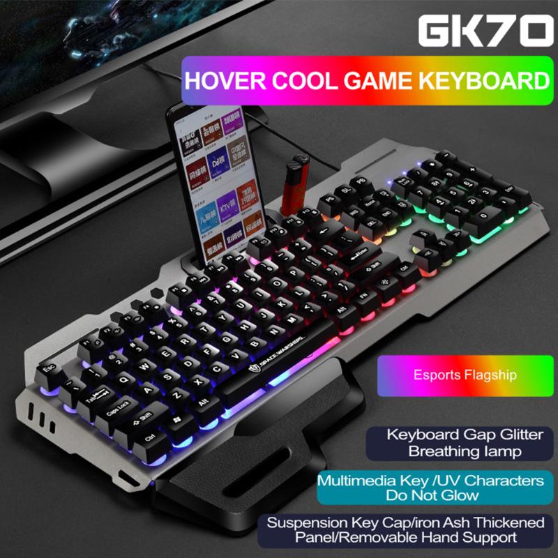 

For Desktop Gaming Keyboard Mouse Combo Removable Hand Rest Rainbow Backlit 104 Keys Mute Plug And Play Computer Accessories
