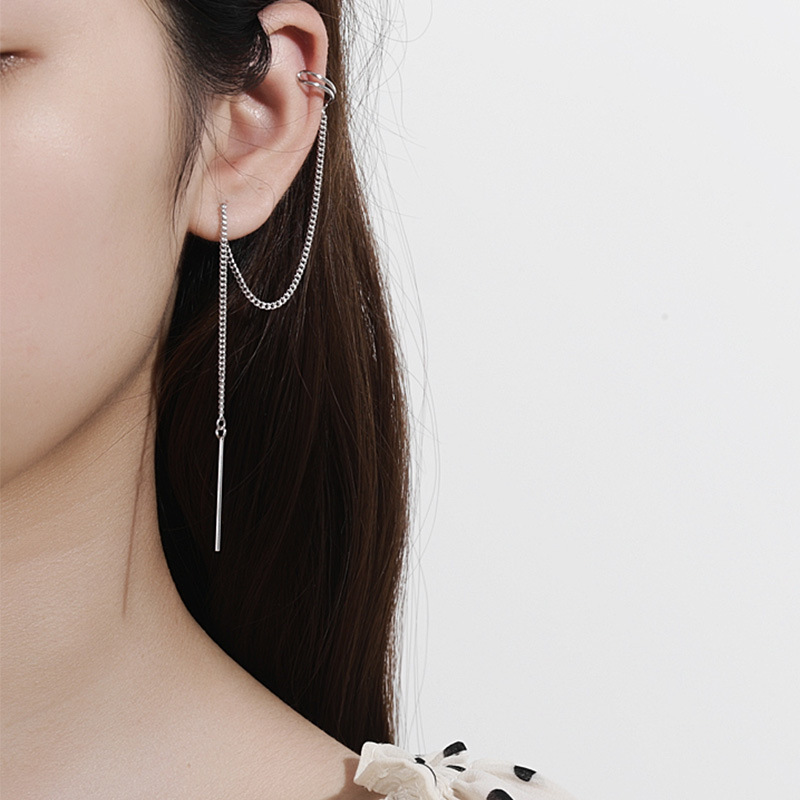 

XIHA 925 Sterling Silver Earrings for Women 2020 Fake Piercing Long Tassel Chain Ear Cuffs Korean Wedding Bridal Clip on Earring