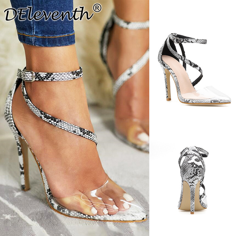 

HOT Summer Women High Heels Sandals lady Pumps women sandals Round Toe PVC 11CM Thin Heels High Buckle Strap Serpentine, White