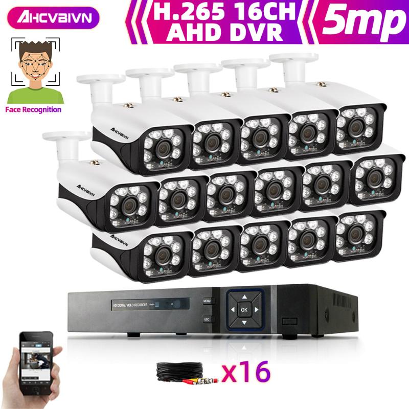 

AHCVBIVN H.265 16CH 2MP 5MP AHD NVR CCTV Security System Kits 16PCS IR Outdoor 5.0MP Security Camera P2P Video Surveillance Set