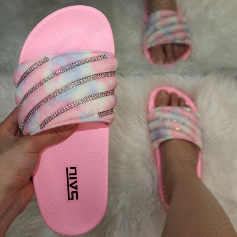

RIBETRINI Women Casual Daily Multicolor Summer Shoes Women Open Toe Beach Fashion Slippers Crystal Leisure Slippers, Pink