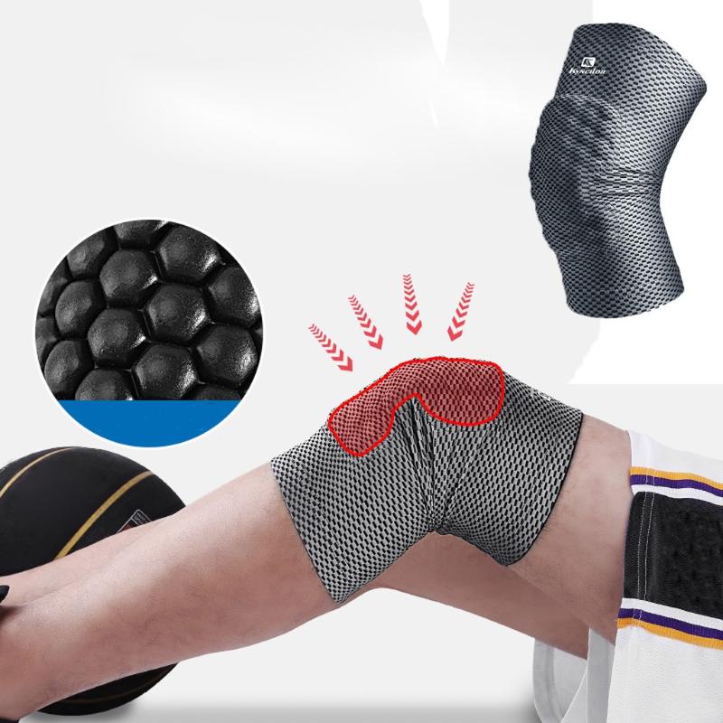 

Outdoor Riding Honeycomb Anti-collision Sports Kneepad Elastic Knee Pads Support Fitness Gear Basketball Brace Protector Adult, Gray