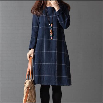 

2020 New Brand Spring Maternity Dress Woman Casual Plaid Large Size Dresses Pregnant Woman Clothing MD-02234, Navy blue