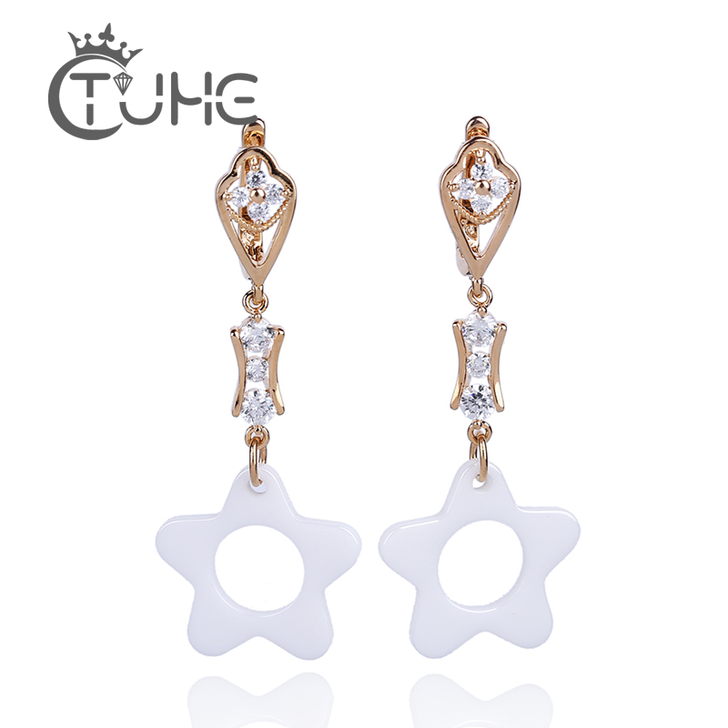 

Korean Vintage Hollow White Flower Stud Earrings Brincos 585 Rose Gold Rhinestone Long Pendant Earrings For Women Jewelry