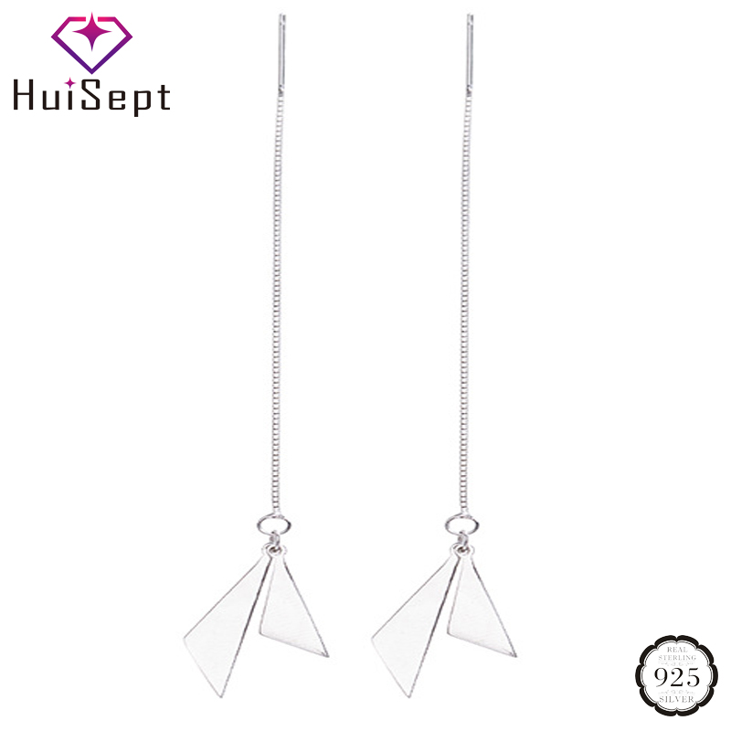 

HuiSept Silver 925 Jewellery Earrings for Women Geometric Asymmetrical Triangle Long Style Drop Earrings Wedding Party Wholesale