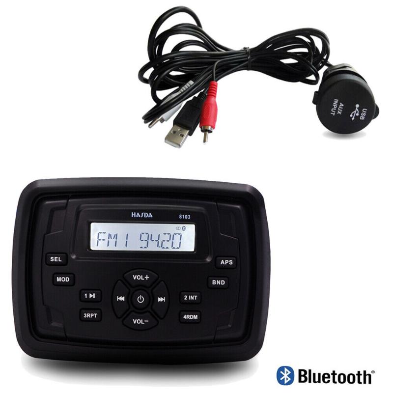 

Waterproof Marine Square Radio Bluetooth Sound System FM AM Receiver Car MP3 Player+USB Audio Cable For Yacht Boat RV Motorcycle