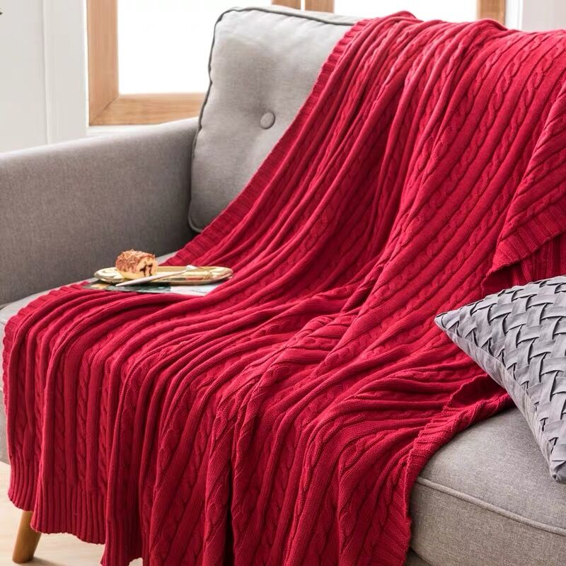 

New Knitted cotton twist woven blanket Blankets Solid Color Shawl blanket Office nap Sofa bedding comforter soft quilts, As the picture shows