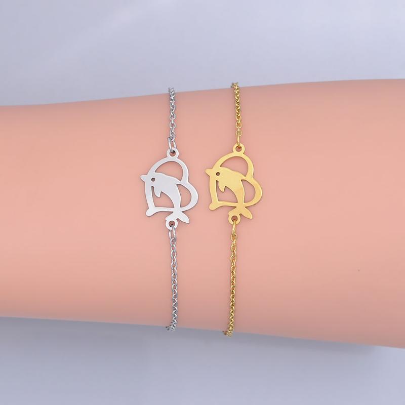 

100% Stainless Steel Dainty Heart Love Dolphin Charm Bracelet For Women Wholesale Dropshipping Factory Sale Super Quality