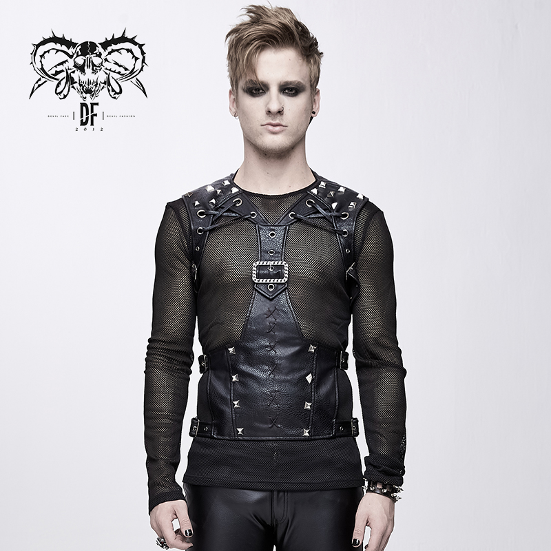 

Devil Fashion Men's Punk Style PU Leather Shapewear Accessories Personality Novelty Hollow Stage Corset, Black