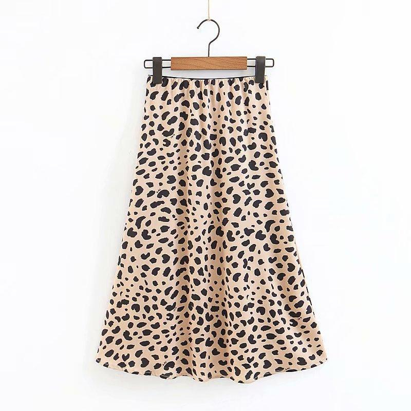 

High Waist Skirts Womens Vintage Leopard Skirt Ladies Stain Midi A Line Cheetah Print Skirt Streetwear Animal Print Skirts 2020