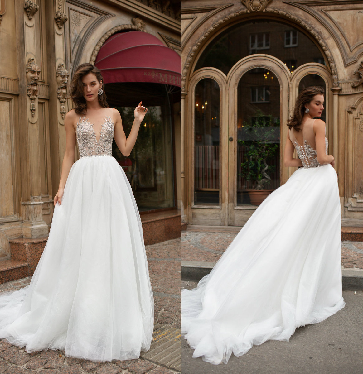 

2021 Elegant Wedding Dresses V Neck Lace Appliques Beads Bridal Gowns Custom Made Sexy Backless Sweep Train A-Line Wedding Dress, Champagne