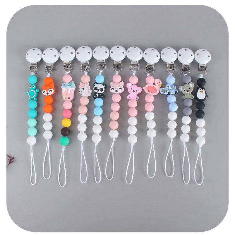 

DIY Cartoon Silicone baby pacifier chain clip newborn Baby Teether Holder Clip Baby Gifts Toys Newborn Bead Chains Feeding B1938