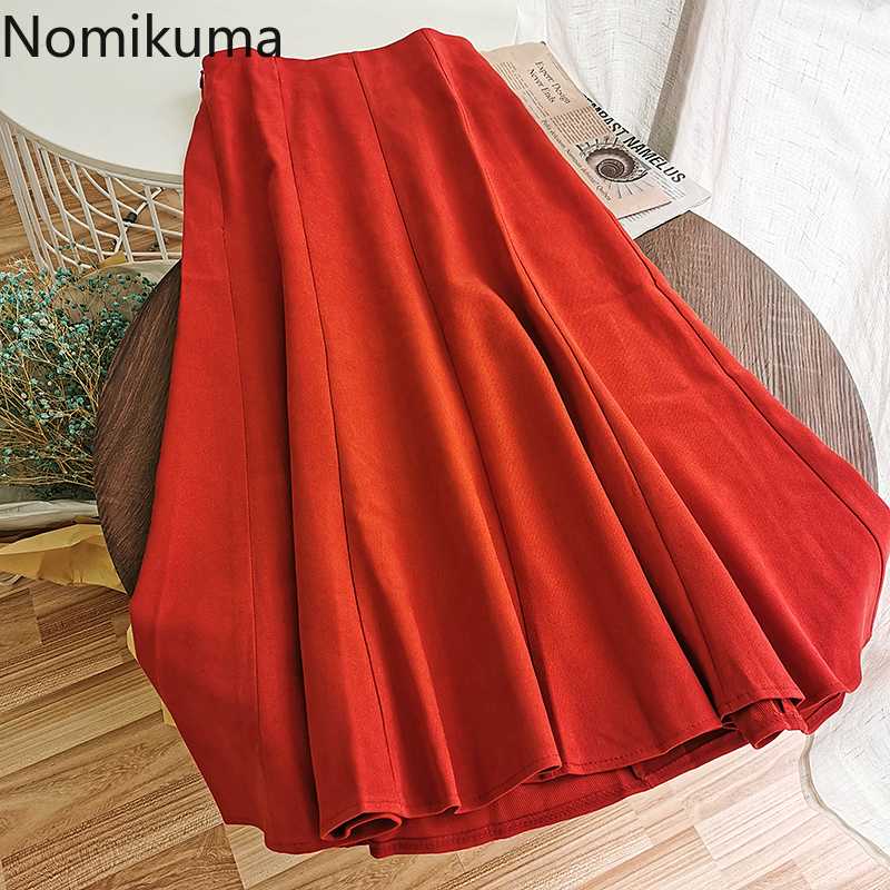 

Nomikuma 2020 Autumn Winter New Women Skirt Korean High Waist Elegant Skirts Causal Solid Pleated A-line Faldas Mujer 6B743, Black