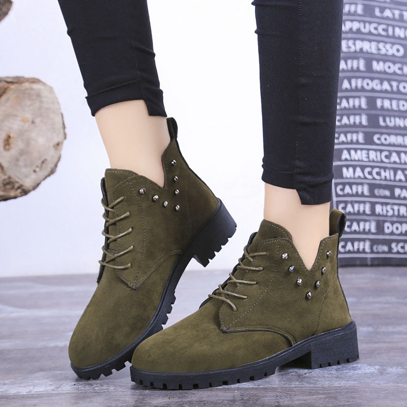 

Hot Selling Suede Ladies Boots Autumn and Winter New Season Women Short Boots British Style Fashion Simple Women's, Green