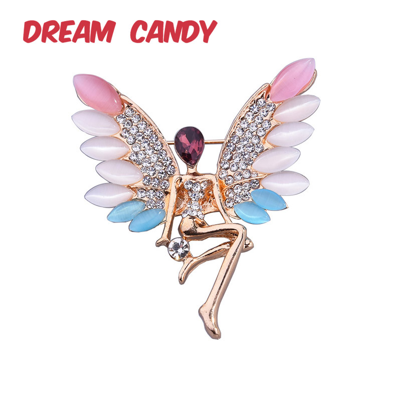 

Dream Candy Colorful Opal Angel Brooches for Women 2 Colors Rhinestone Brooch Creative Jewlery Coat Accessories Gifts Fashion