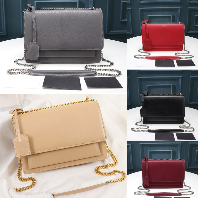 

High quality luxury designer flap bag brand handbag wallets SUNSET CHAIN WALLET women chain shoulder bags fashion bags crossbody bag, Red