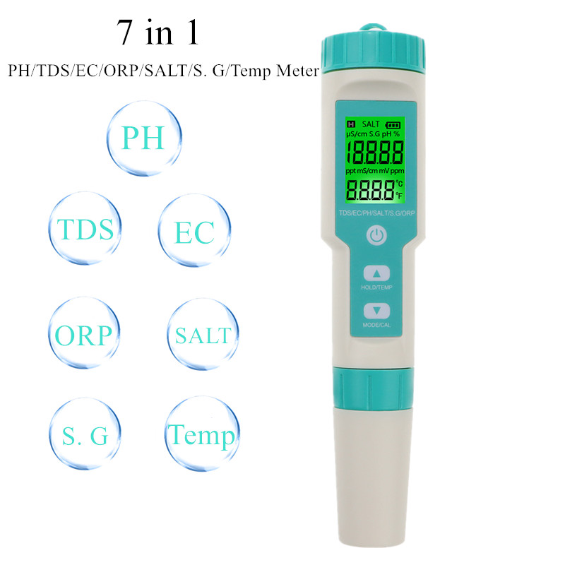 

COM-600 7 in 1TDS/EC/PH/SALT/S. G/ORP/Temp Meter Water Quality Monitor Tester IP67 PH Meter Drinking Water Aquariums 40%Off