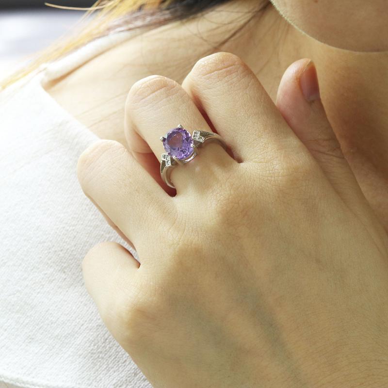 

MH jewelry Natural amethyst Gemstone adjustable classics Ring Real 925 Sterling Silver Fine Jewelry for girl lady gift,box