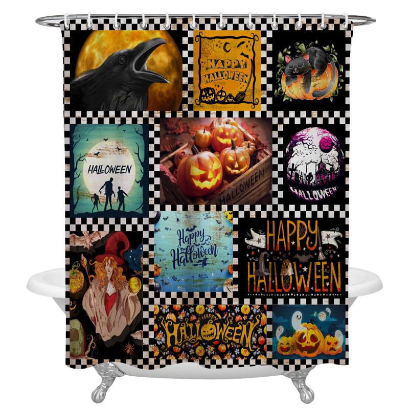 

Halloween Plaid Witch Pumpkin Waterproof Shower Curtain Home Hotel Bathroom Decor Accessories Polyester Fabric Shower Curtains