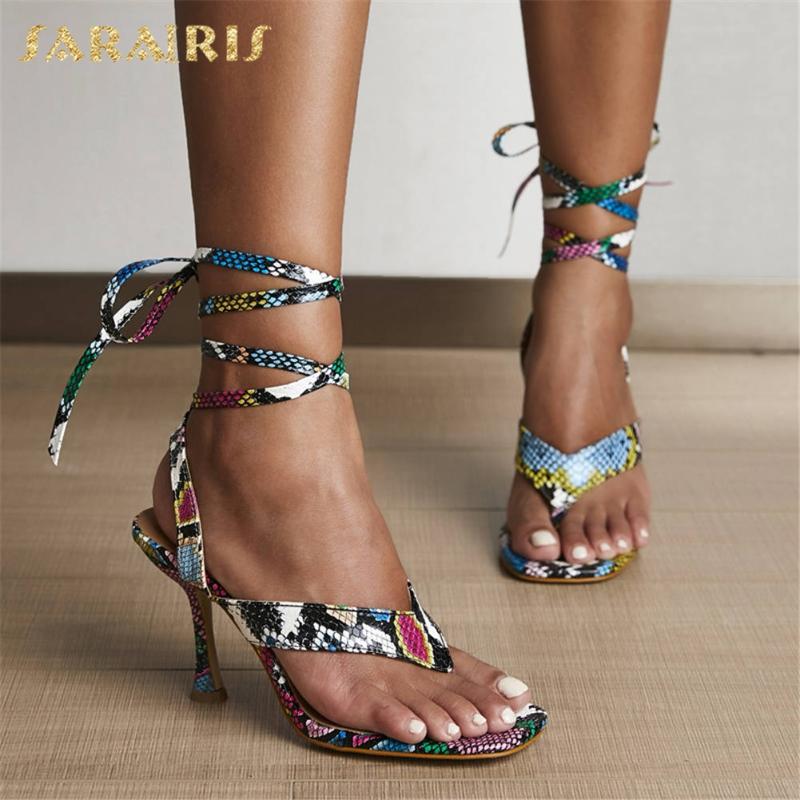 

Sarairis High Heels snake printed big size 42 ankle-wrap Party Flip Flops Women Sandals Summer Shoes Woman, Multi