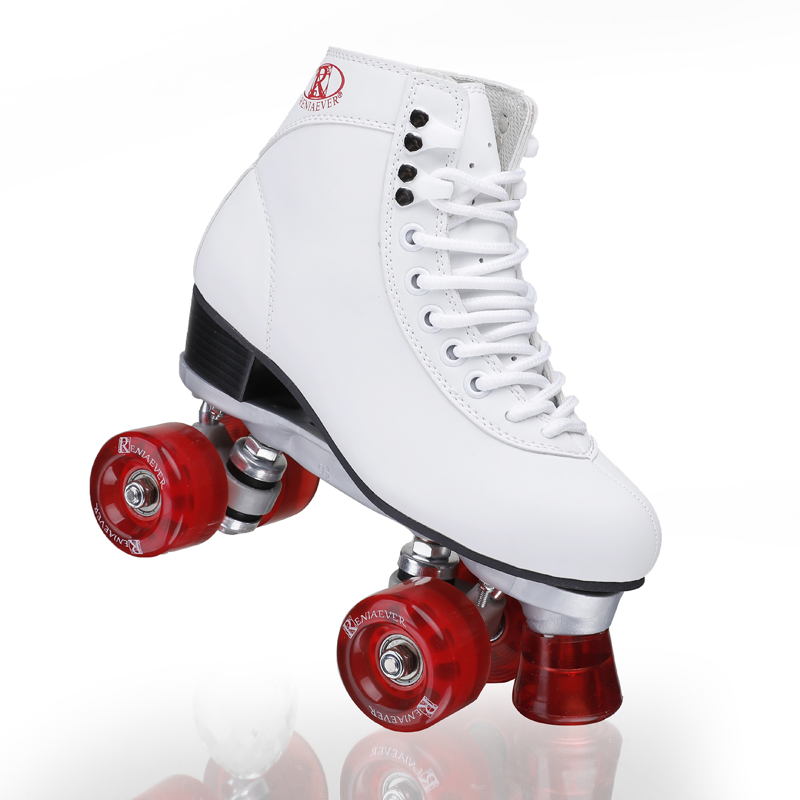 

Fashion double row pulley shoes 4-wheel skates white Pu Boots wine red wheels
