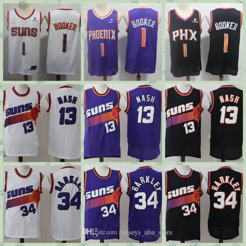 

Mens Vintage Devin 1 Booker Steve 13 Nash Charles 34 Barkley Basketball Jerseys Stitched Shirts, Color1