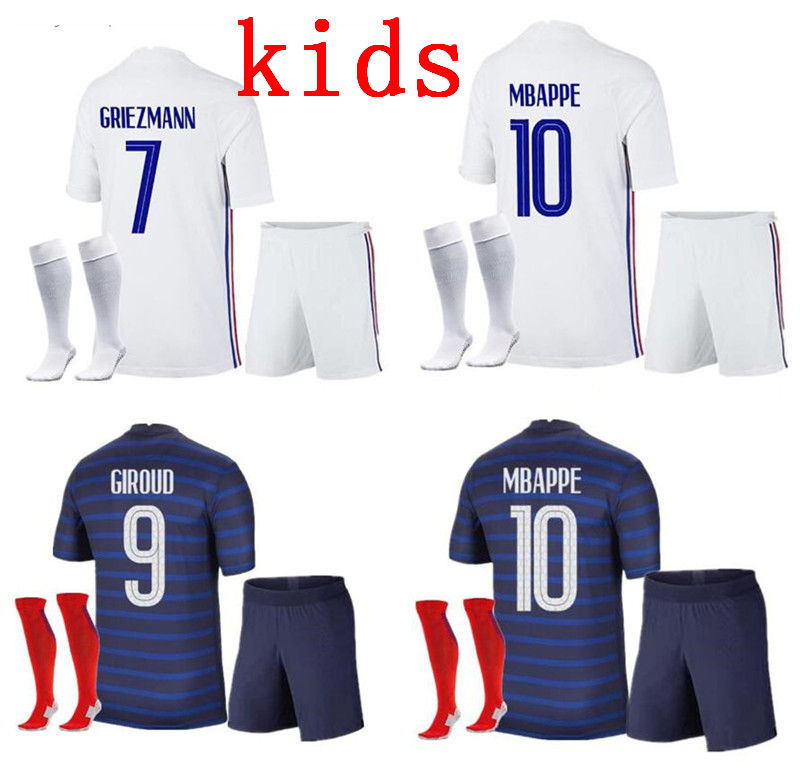 

kids France MBAPPE soccer jerseys child kits 2020 2021 GRIEZMANN POGBA Football shirts 20 21 PAVARD KANTE adult boys Full set Uniform, White