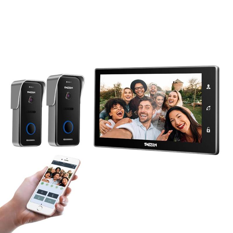 

TMEZON 10 Inch Wireless/Wifi Smart IP Video Doorbell Intercom System ,1xTouch Screen Monitor with 2x720P Wired Door Phone Camera