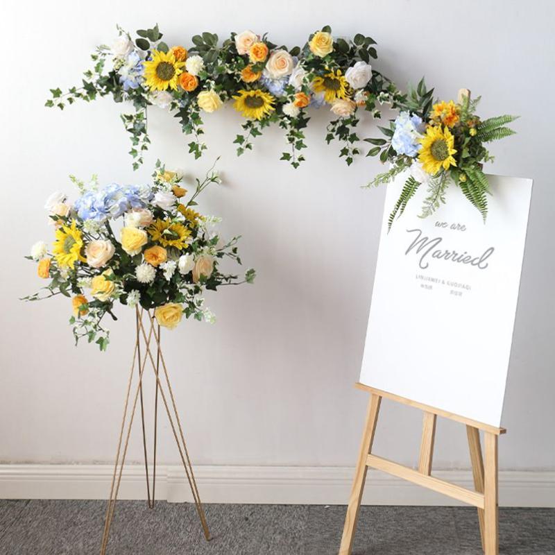 

Bright Wedding Arch Decor Sunflower Arrangement Leaves Flower Row Centerpiece Stand Party Supplies Wedding Home Decoration