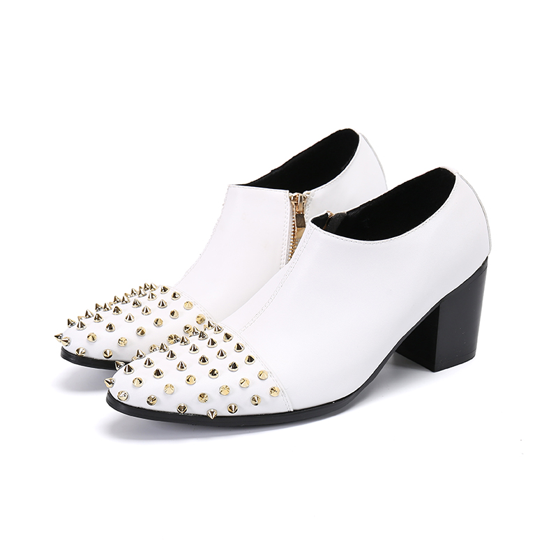 

Italian Mens Shoes High Heels Studded Genuine Leather Men's Shoes Oxford Pointed Toe Dress Formal Office sapato social, As picture