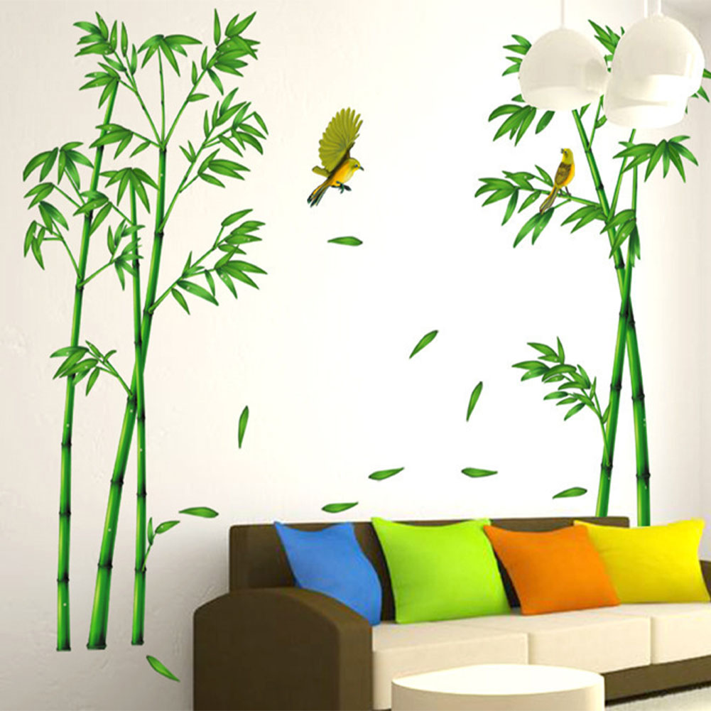 Oficina De Pared Pegatina De Sala De Estar Estilo Chino PVC verde de bosque de bambú decoración para el hogar