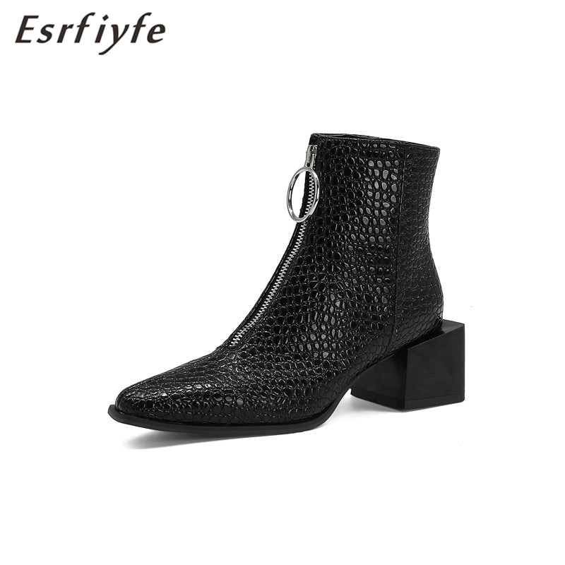 

ESRFIYFE 2020 New Autumn Winter Leather Women Ankle Boots Stone Grain Female Boots High Heels Women's Shoes Large Size 34-48, Silver