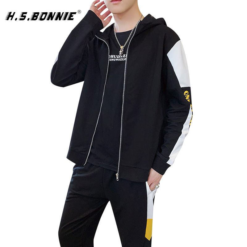 

Tracksuit Men Thermal Men Sportswear Sets Hoodie+Pants Sporting Suit With Zipper Casual Sweatshirts Sport 2pcs Set, Black