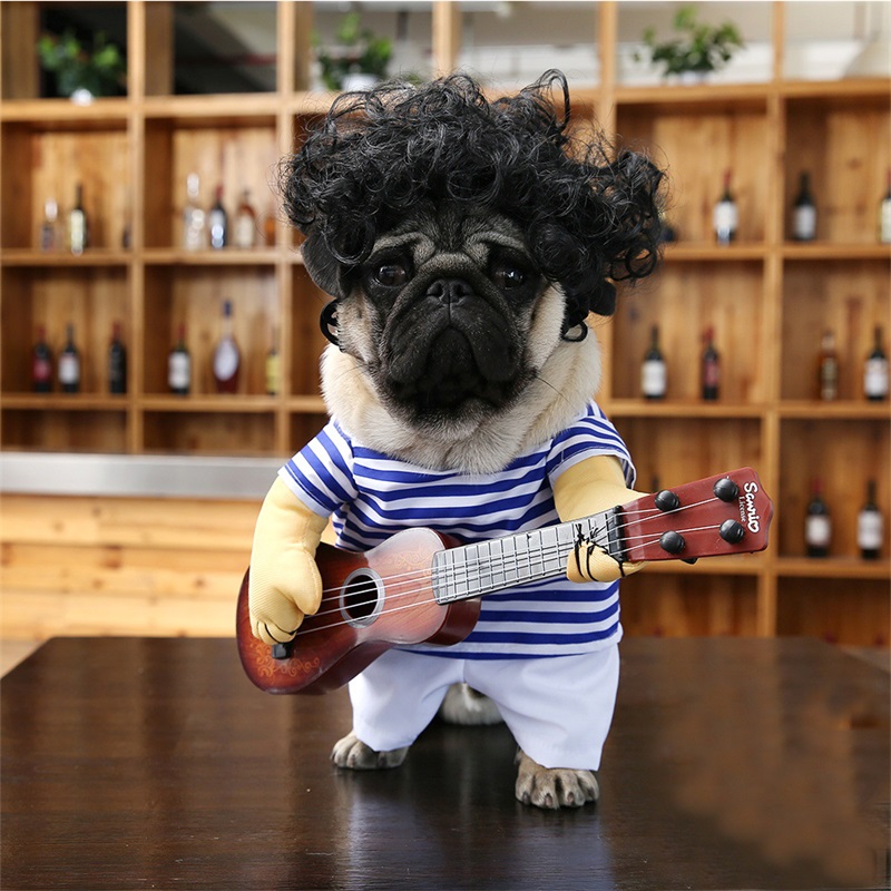 

Funny Guitar Player Cosplay Dog Costume for Small Dog Large Retriever Halloween Party Supplies 35
