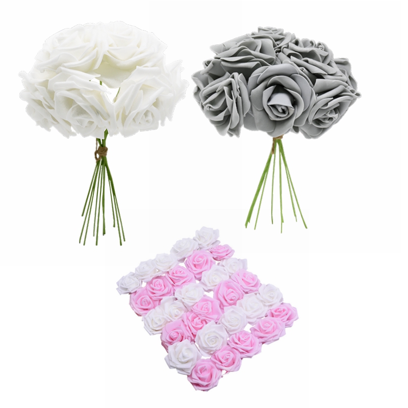 

25 Heads 8cm Rose Artificial PE Foam Rose Flowers Bridal Bouquet Scrapbooking Craft Wedding Valentine's Day Decor DIY Supplies, White