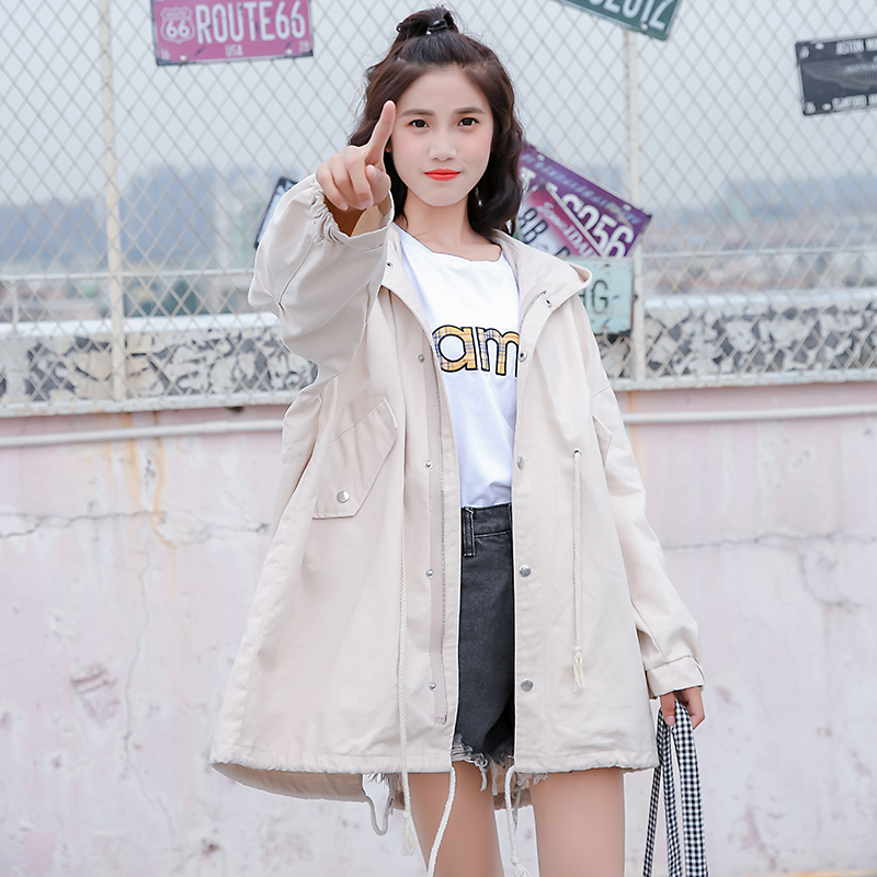 

Make long institute wind in the spring and autumn period and the loose bf joker accept waist hooded tooling trench coat, Black
