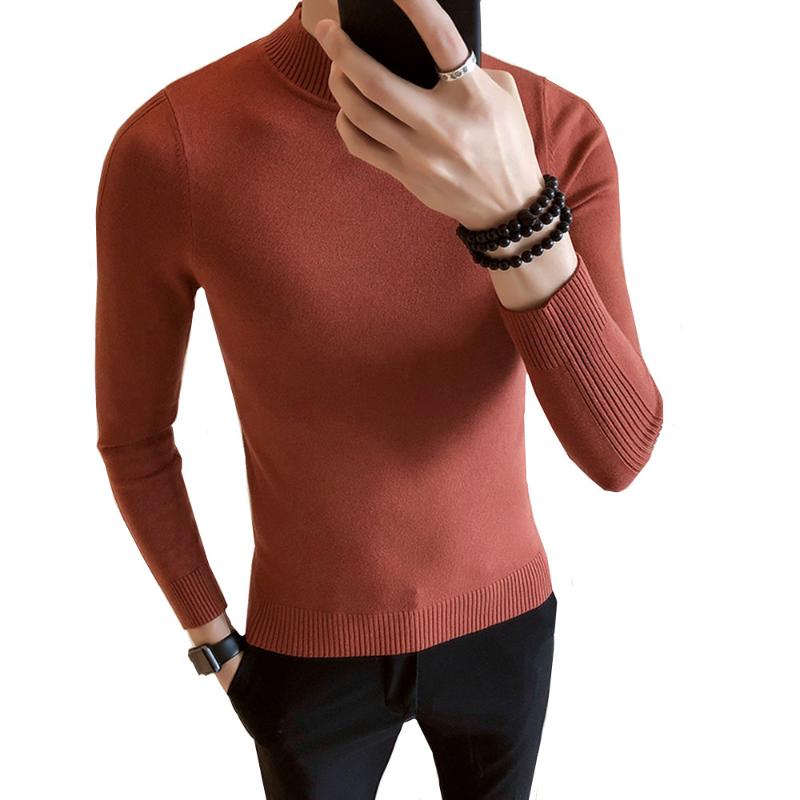 

2020 New Mens Fashion Solid Color Casual Sweater Male Solid Color Pullover Slim-fit knit Autumn Winter gentleman wind Sweater, White