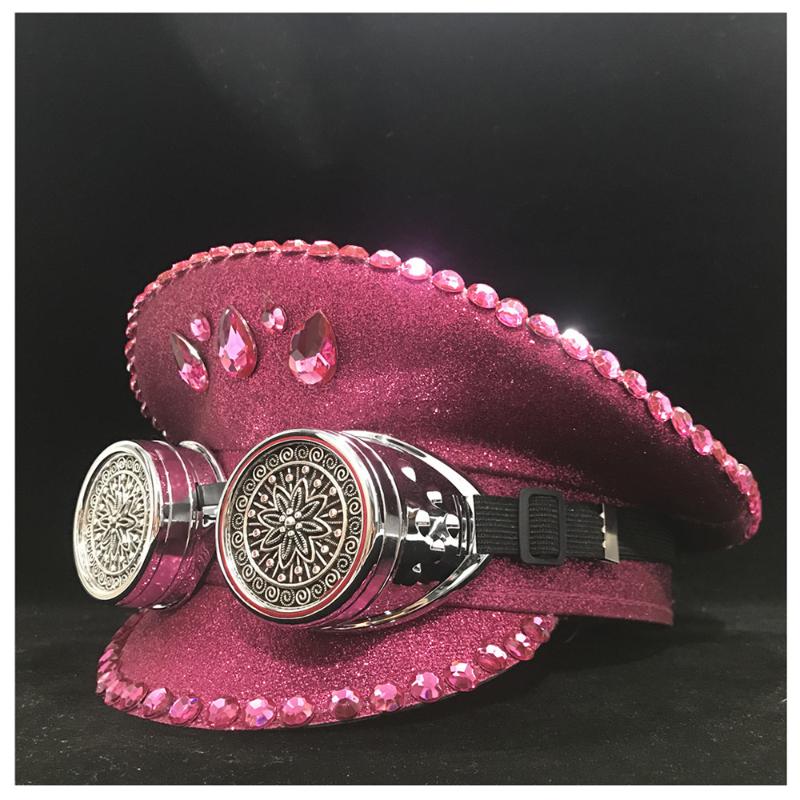 

New Women Fashion Pink Hat With Metal Classes Performance Hat Captain 3 Size