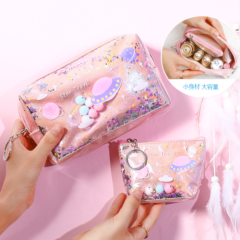 

Miyahouse Cute Laser Sequin Zipper Makeup Bag Quicksand Cosmetic Organizer Storage Travel Portable Beauty Wash Pouch Case sac