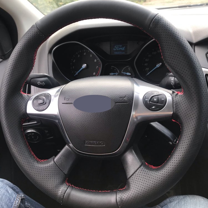 Black Soft Artificial Leather DIY Car Steering Wheel Cover for Ford Focus 3 2012-2014 C-MAX 2011-2014 KUGA Escape 2013-2016-image-570837541