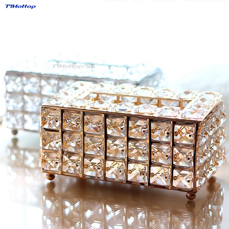 

European Luxury Shining Explosion Crystal Tissue Box Napkin Dispenser&Makeup Brush Box Holder INS Room Storage