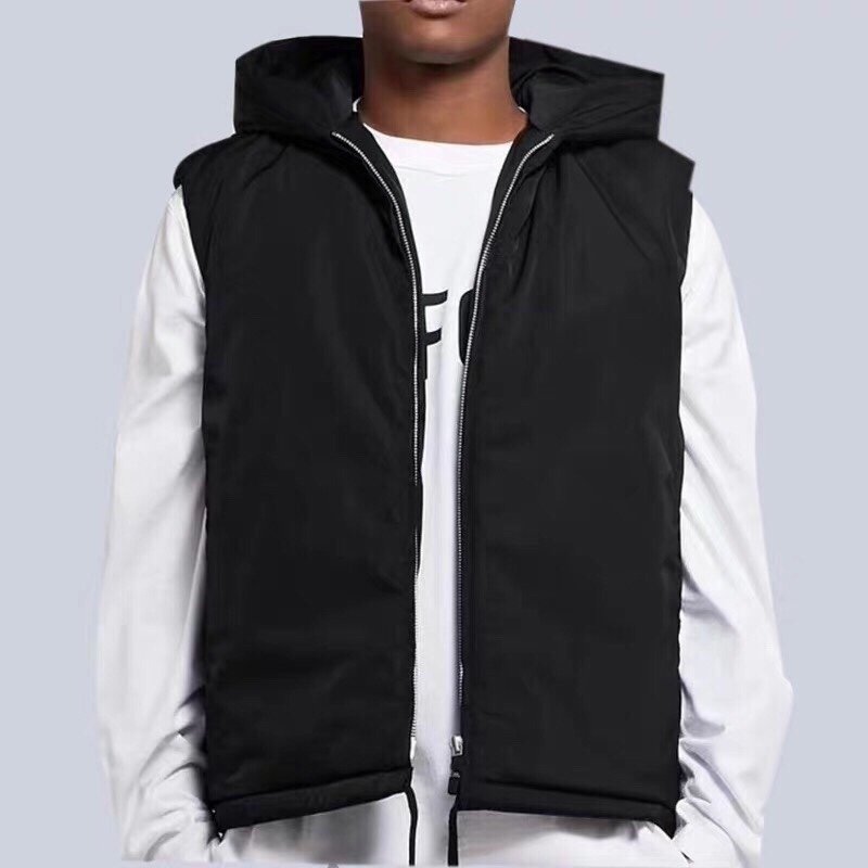 

20FW FG Jerry High Street Hooded Cotton Jacket Vest Men Women Winter Warm Outdoor Sleeveless Jackets Street Fashion Coats Outwear, Black