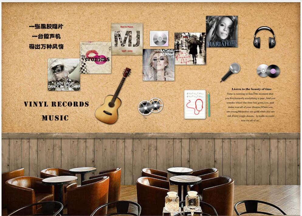 

3d photo wallpaper custom mural on the wall European and American nostalgic retro music theme bar decor photo wallpaper in the living room, Non-woven wallpaper