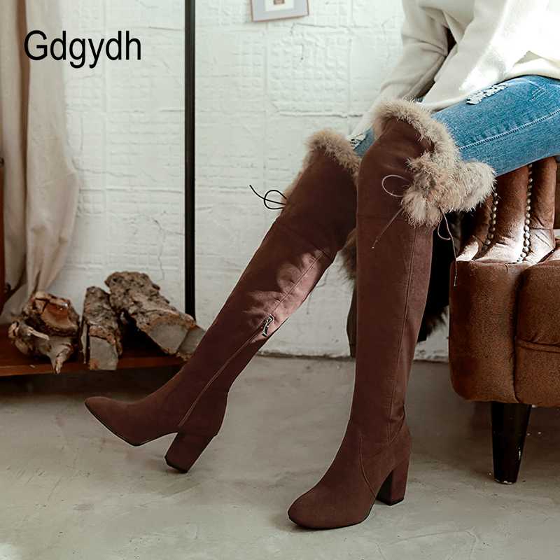 

Gdgydh Female Snow Boots Winter Warm Shoes Woman Suede Over the Knee High Booties Shoes High Quality 2020 New Arrival Plush, Brown shoes