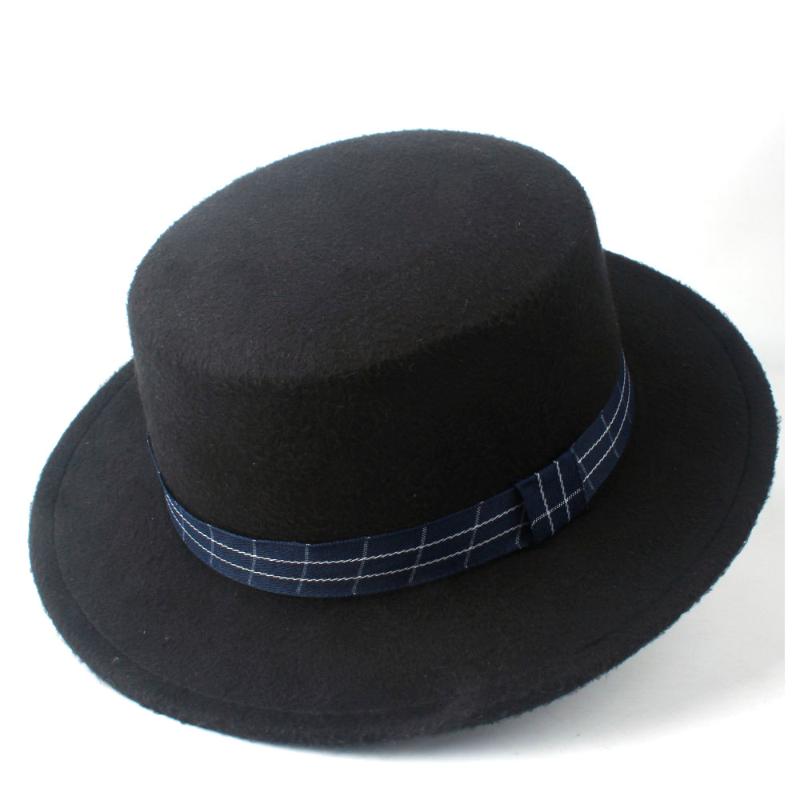 

Men Flat Wool Top Hat Bowler Hat For Gentleman Party Dad Winter Trilby Size 56-58CM, Black