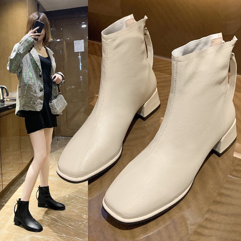 

Big size 42 43 Leisure lady casual autumn shoes women ankle boots solid beige and black classic runway shoes girls booties