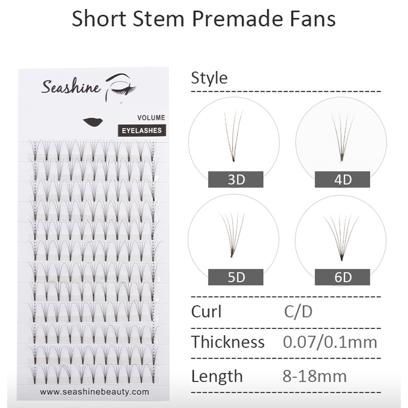 

Seashine 3D4D5D6D Short Stem Eye Lashes Extension Handmade Premade Fans Pre Made Volume Fans makeup Lashes Eyelash Extension