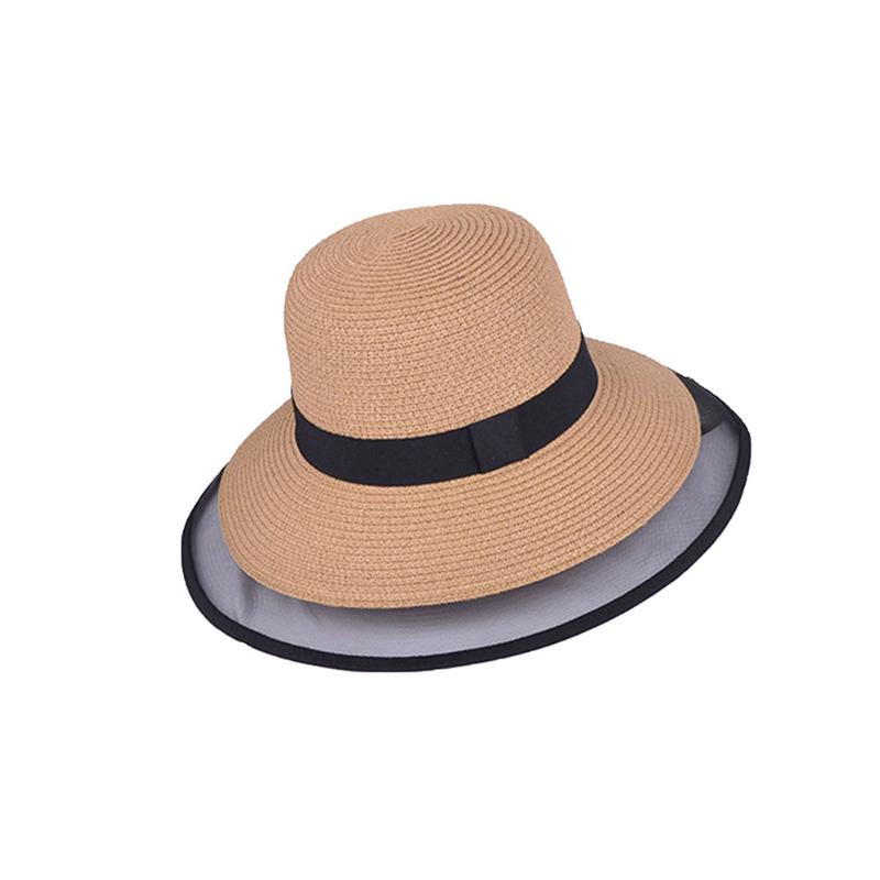 

New Fashion Foldable Ladies Women Summer Sun Beach Floppy Hat Wide Brim Straw Ribbon, White